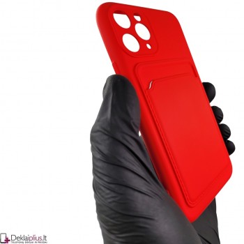 Švelnus silikoninis dėklas su kišenėle - raudonas (Apple Iphone 11 Pro)